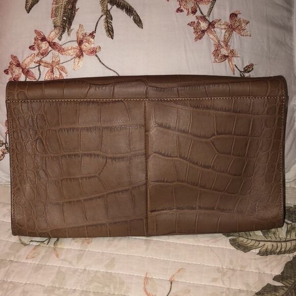 Halogen Tan Leather Croc Print Envelope Clutch - Picture 2 of 5